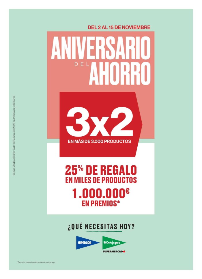 Aniversario del ahorro 3x2 El Corte Inglés. Página de portada