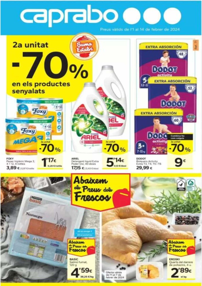 Folleto quincenal Caprabo. Página de portada
