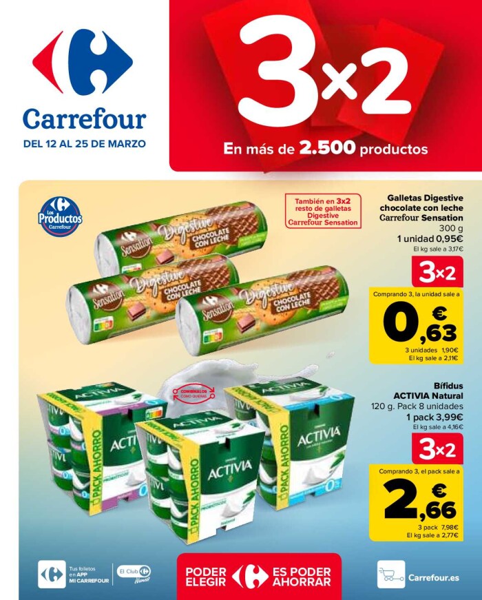 3x2 en más de 2.500 productos Carrefour. Página de portada