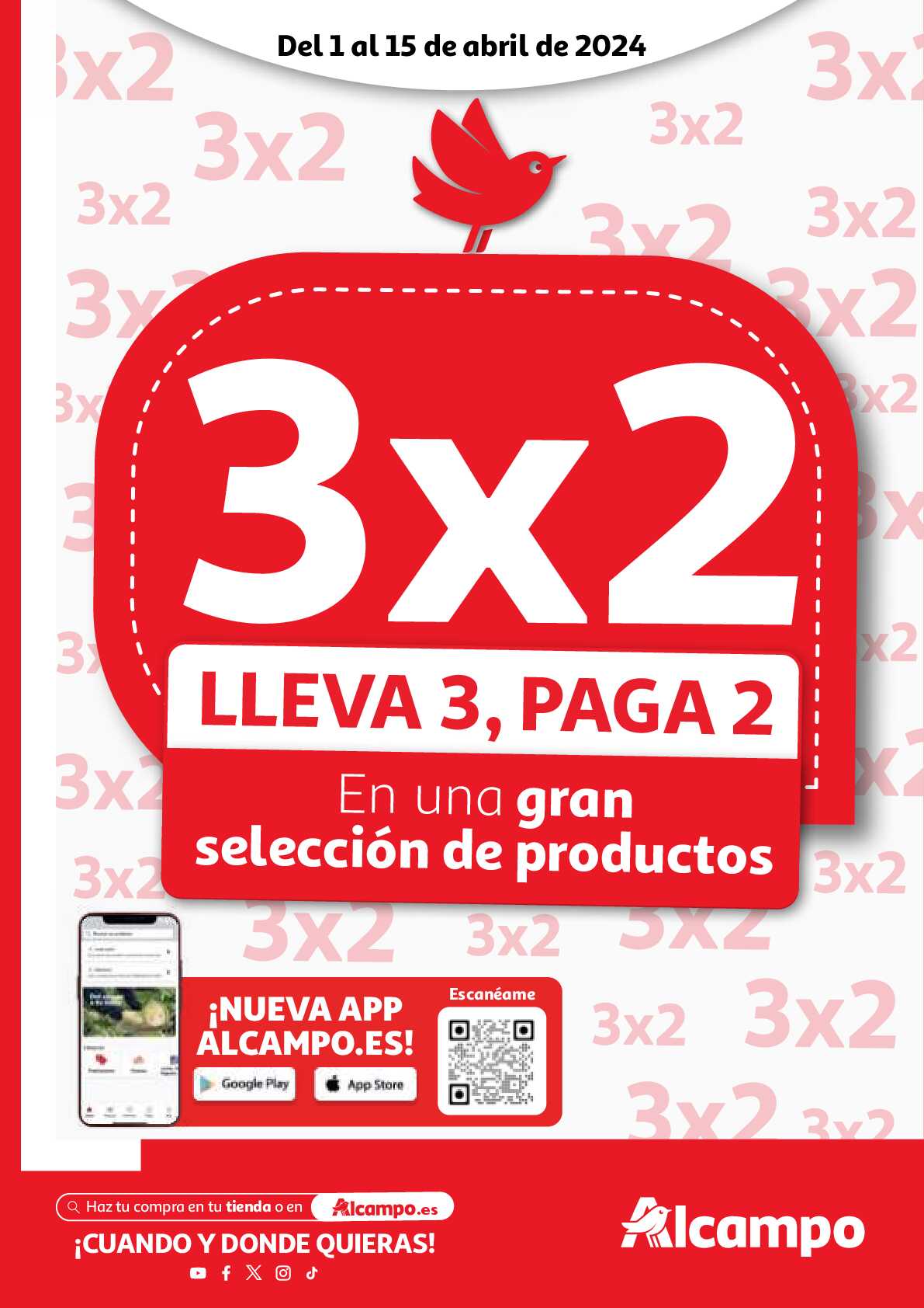 3x2 en una gran selección de productos Alcampo. Página 01