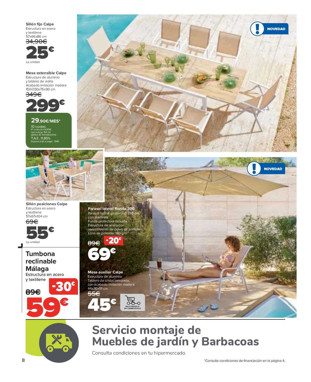 Conjuntos jardín, sillas playa, piscinas, plantas Carrefour. Página 08
