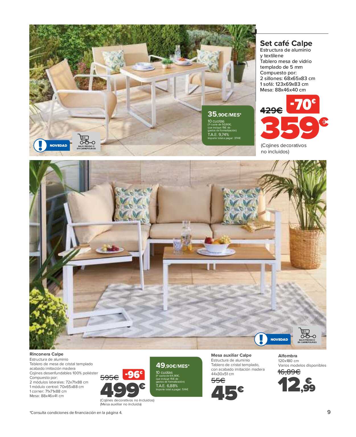 Conjuntos jardín, sillas playa, piscinas, plantas Carrefour. Página 09