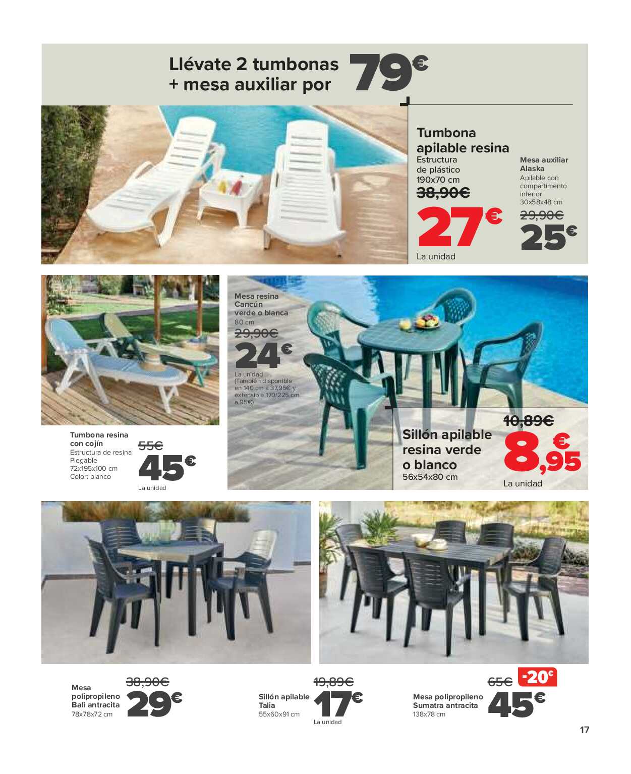 Conjuntos jardín, sillas playa, piscinas, plantas Carrefour. Página 17