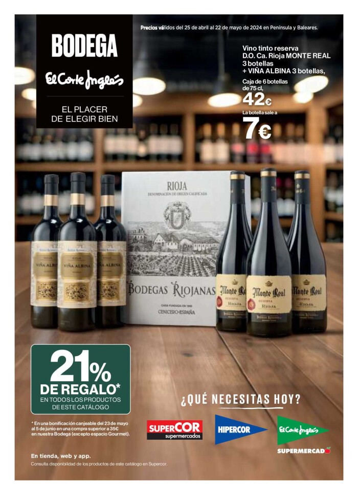 Catálogo vinos y bodega El Corte Inglés. Página de portada