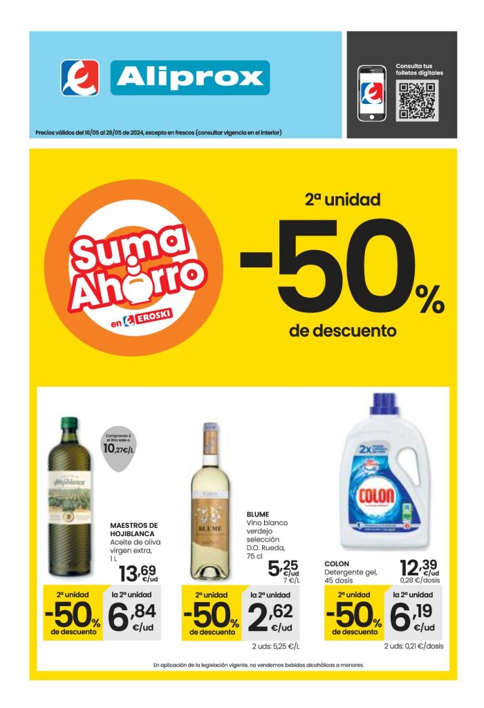 Eroski. 2ª unidad -50% de descuento Aliprox