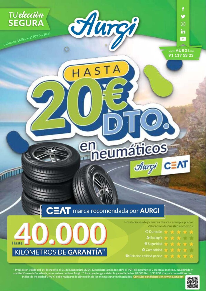 Hasta 20 € de descuento en neumaticos Aurgi. Página de portada
