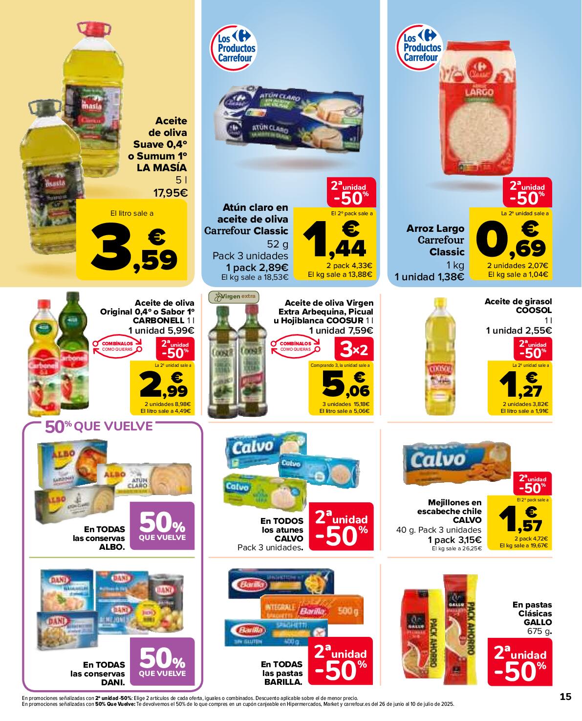 50% de descuento en la segunda unidad Carrefour Market. Página 15