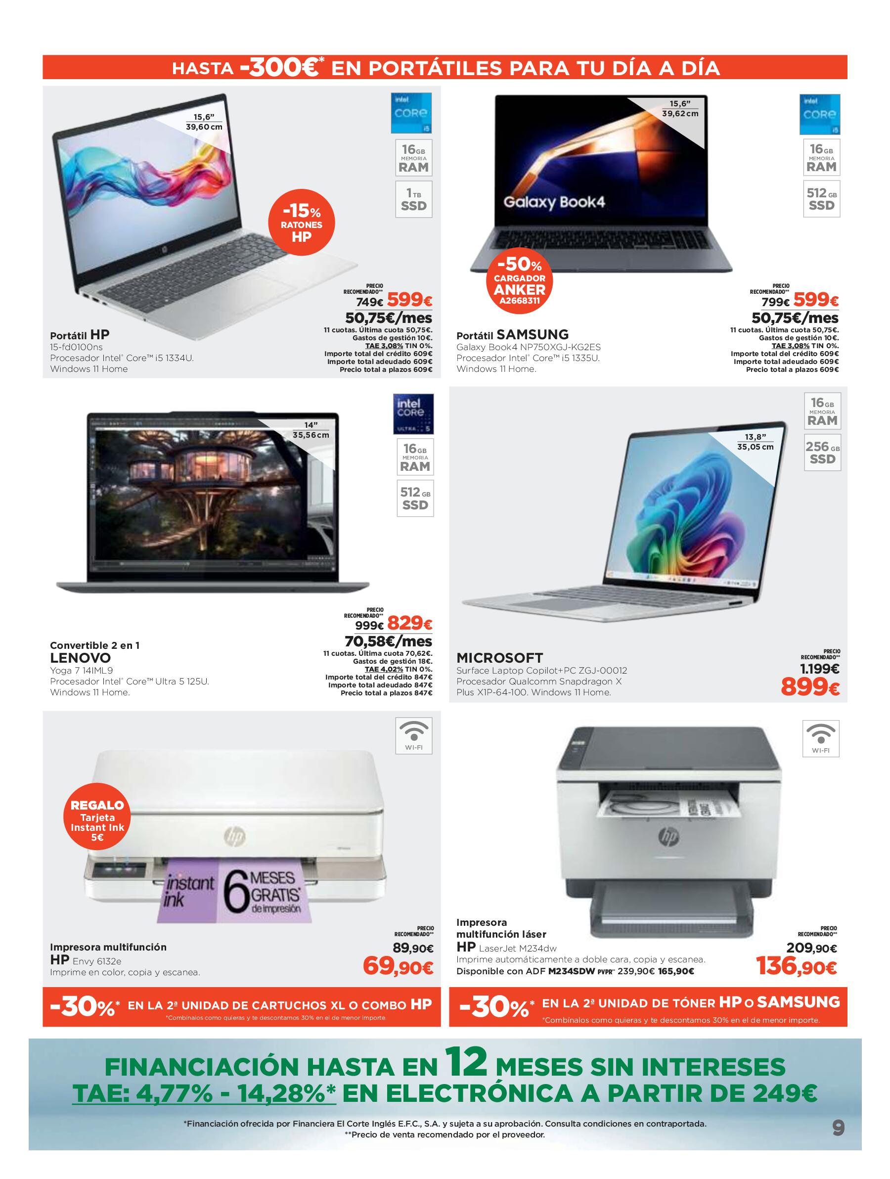 Los tecnoprecios: ofertas con financiación fácil El Corte Inglés. Página 09