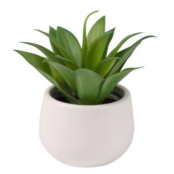 Planta artificial de aloe vera y maceta de cerámica blanca