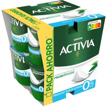 Bífidus desnatado edulcorado natural Danone Activia pack de 8 unidades de 120 g.